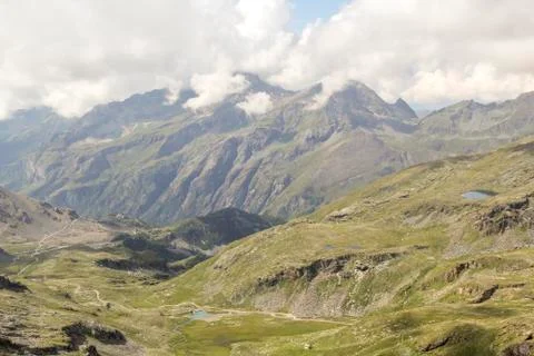 Panoramic view of the mountain range and valleys of Monte Rosa Stock Photos