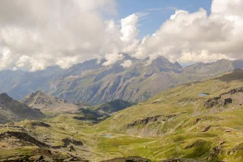 Panoramic view of the mountain range and valleys of Monte Rosa Stock Photos