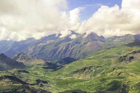 Panoramic view of the mountain range and valleys of Monte Rosa Stock Photos