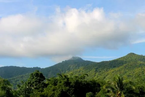 Panoramic view of mountain range and blue sky Stock Photos