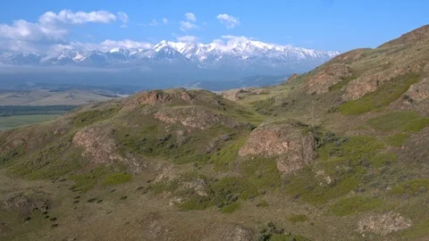 Panoramic view of the mountain range, clouds over the mountains. 1 episode. Stock Footage 125033187