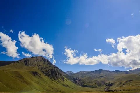 Panoramic view of the mountain range in the North Caucasus in Russia. Stock Photos