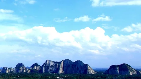 Panoramic View of Mountain Range Under a Cloudy Sky Stock Footage 311529590