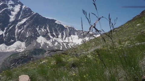 Panoramic view of the mountain with the Semerka glacier . View from mount Cheget Stock Footage 150515902