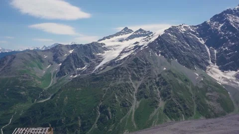 Panoramic view of mountain slopes, mountain valley and the Semerka glacier. View Stock Footage 150516597