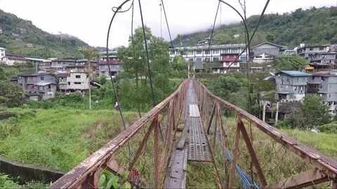 Panoramic View, Mountain Suspension Bridge, Banaue, Luzon, Philippines Stock Footage 237529371