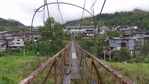 Panoramic View, Mountain Suspension Bridge, Banaue, Luzon, Philippines Stock Footage 237529494