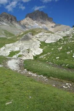 Panoramic view of a mountain trail in Roburent, Piedmont (Italy) Stock Photos