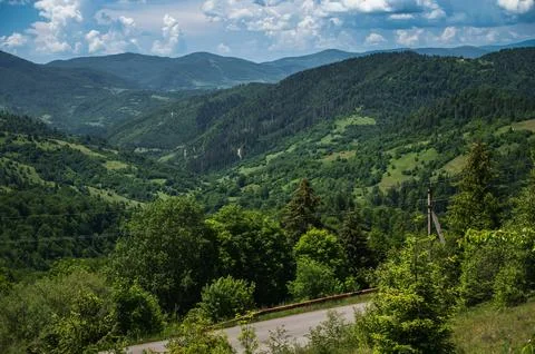 Panoramic view of mountain valley. Stock Photos