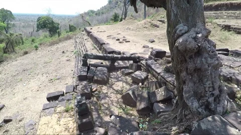 Panoramic view from the mountain, Vat Phou Temple Complex, Champasak, Laos Stock Footage 155400868