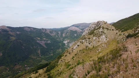 Panoramic view of mountainous landscape with forested valley in Montenegro Video stock 342774399