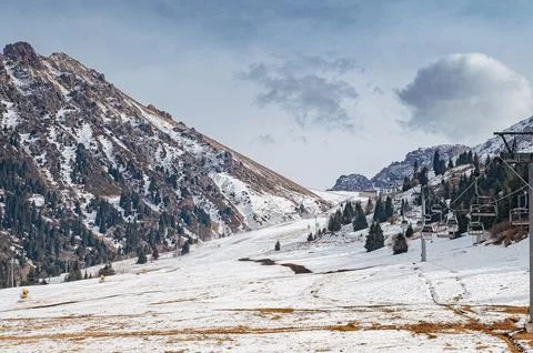 Panoramic view of the mountains of Almaty. Stock Photos
