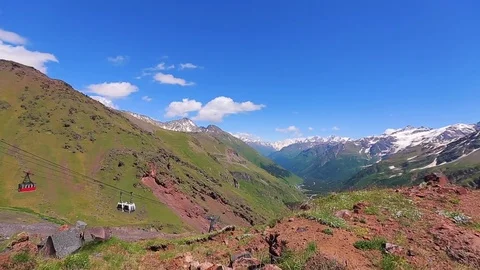 Panoramic view mountains and cable car Stock Footage 79154305