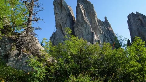 Panoramic view of the mountains and cliffs in Taganai National Park, Southern Ur Stock Footage 325353727