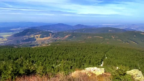 Panoramic view on the mountains and coniferous forests of northern Bohemia Stock Footage 238033517