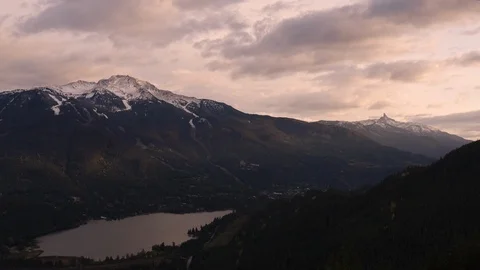Panoramic View Of Mountains And Lake At Sunset 스톡 동영상 117289853