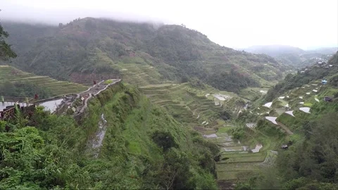 Panoramic view of the mountains and rice terraces in Banaue, Luzon, Philippines Stock Footage 145530780