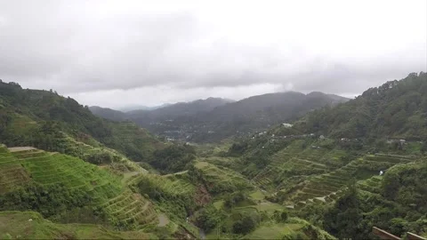 Panoramic view of the mountains and rice terraces in Banaue, Luzon, Philippines Stock Footage 147037874