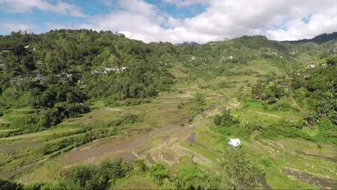 Panoramic view of the mountains and rice terraces in Banaue, Luzon, Philippines Stock Footage 147038470