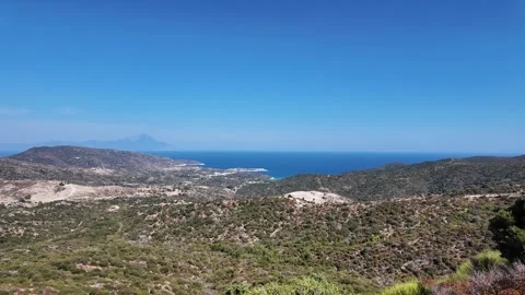 Panoramic View of Mountains and Sea with Clouds in Greece Stock Footage 332414964