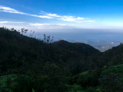 Panoramic view of the mountains and trees of the Sierra Maestra around La Gra Stock Photos