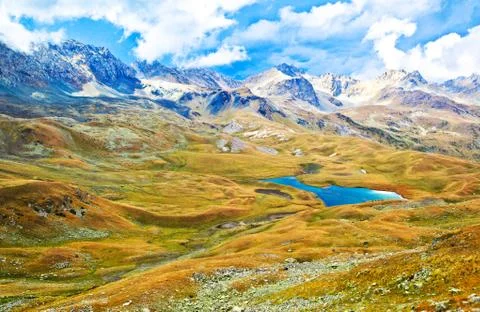 Panoramic view at the mountains and valley. Stock Photos