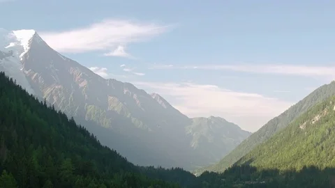 Panoramic view of mountains in Chamonix valley, near the Argentiere village Stock Footage 73102222
