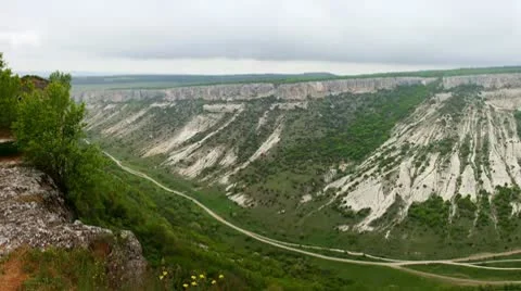 Panoramic view from the Mountains Chufut-kale, Bakhchisaray, Crimea, Ukraine Stock Footage 10723648
