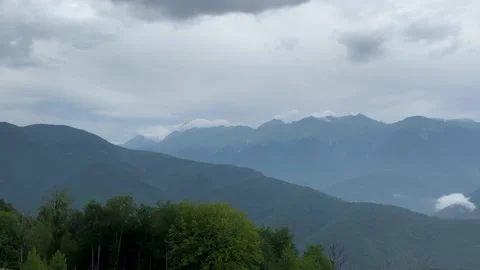 Panoramic view of the mountains in cloudy weather. Sochi, Russia Stock Footage 136764310
