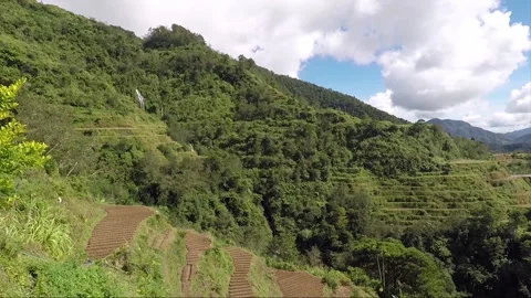 Panoramic View, Mountains, Forest, Waterfall, Rice Terraces, Banaue, Philippines Stock Footage 233238168