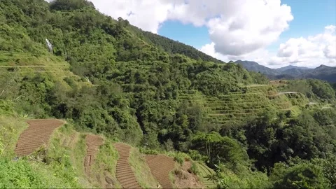 Panoramic View, Mountains, Forest, Waterfall, Rice Terraces, Banaue, Philippines Stock Footage 233238464