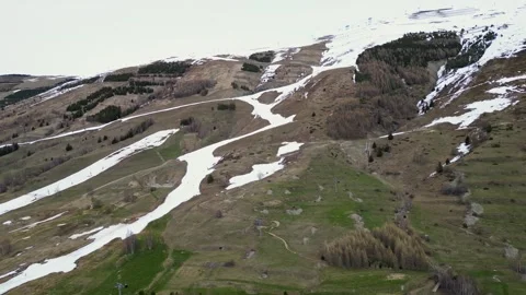 Panoramic view of the mountains from Les Deux Alps ski resort in the French Alps Stock Footage 244407464