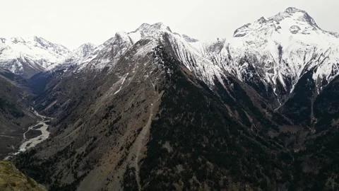 Panoramic view of the mountains from Les Deux Alps ski resort in the French Alps Stock Footage 244407763