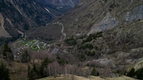 Panoramic view of the mountains from Les Deux Alps ski resort in the French Alps Stock Footage 244407973