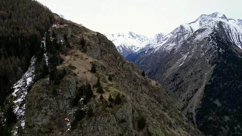 Panoramic view of the mountains from Les Deux Alps ski resort in the French Alps Stock Footage 244408301