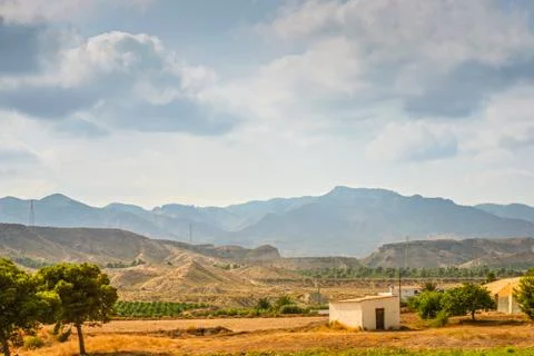 Panoramic view to the mountains in motion Stock Photos