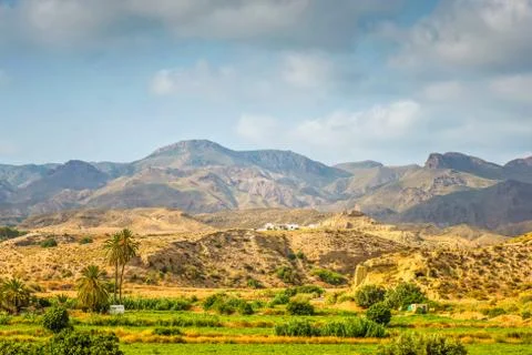 Panoramic view to the mountains in motion Stock Photos