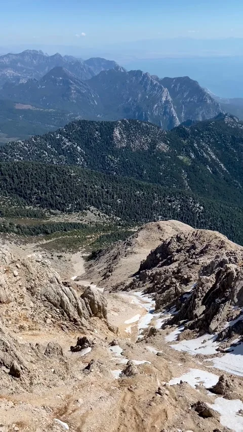 Panoramic view of the mountains from the peak of Tahtali. Stock Footage 342129446