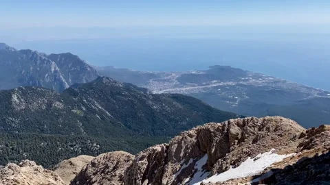 Panoramic view of the mountains from the peak of Tahtali. Video stock 342129549