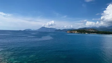 Panoramic view of the mountains of the Phaselis coast near Kemer, Turkey. Video stock 342011362