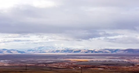 Panoramic view with mountains, rivers and sky in motion Stock Footage 143465859