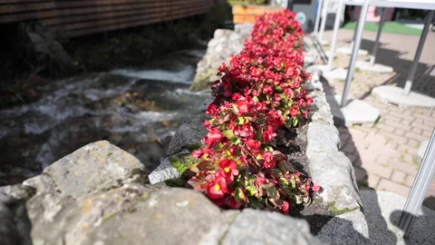 Panoramic view of mountains stream in little town Stock Footage 135511352