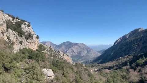 Panoramic view from the mountains of termessos ancient city in Antalya Turke Stock Footage 148098897
