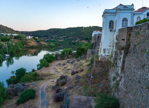 Panoramic view of Mrtolas old town and the Guadiana River, Portugal Stock Photos