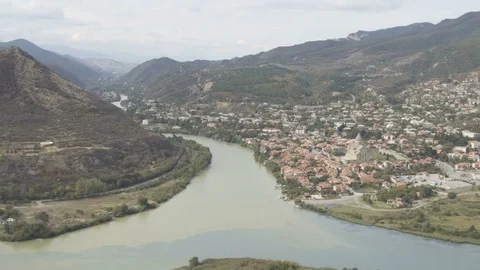 Panoramic view of Mtskheta, Georgia. Stockbeeldmateriaal 81857039