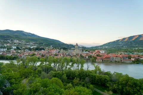 Panoramic view on Mtskheta from the hill Stock Photos