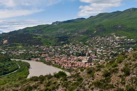 Panoramic view of Mtskheta (Mccheta) former capital city and one of oldest ci Stock Photos