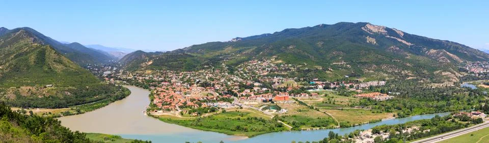 Panoramic view of Mtskheta, The Old Town Lies At The Confluence Of The Rivers Stock Photos