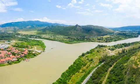 Panoramic view of Mtskheta, The Old Town Lies At The Confluence Of The Rivers Foto stock