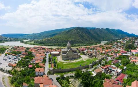 Panoramic view of Mtskheta, The Old Town Lies At The Confluence Of The Rivers Stock Photos
